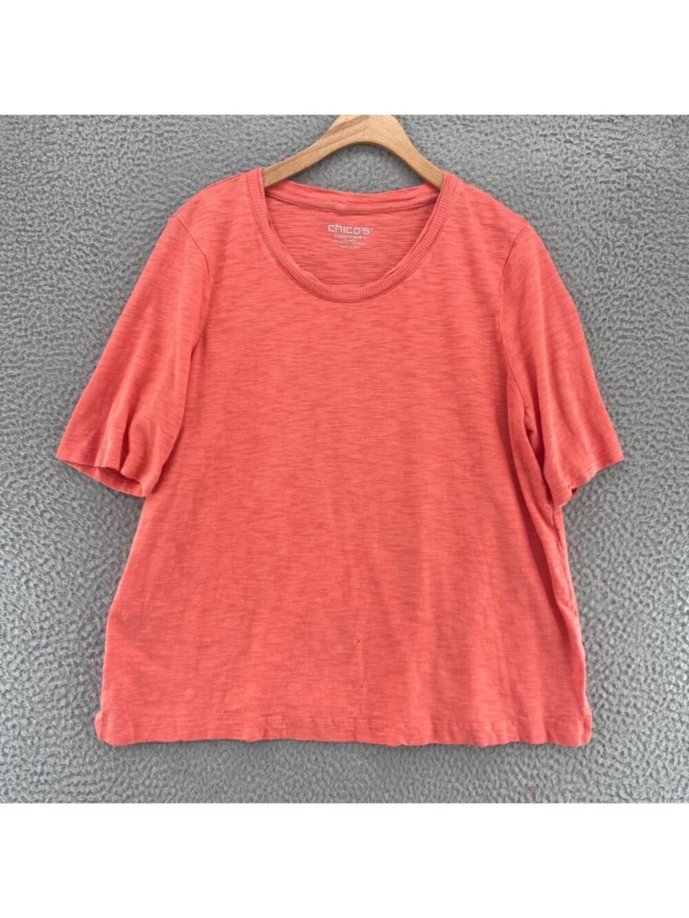 Chicos Top Women 2 US Large Orange Slub Knit Cotton Modal Crew Neck Tee Stretch*